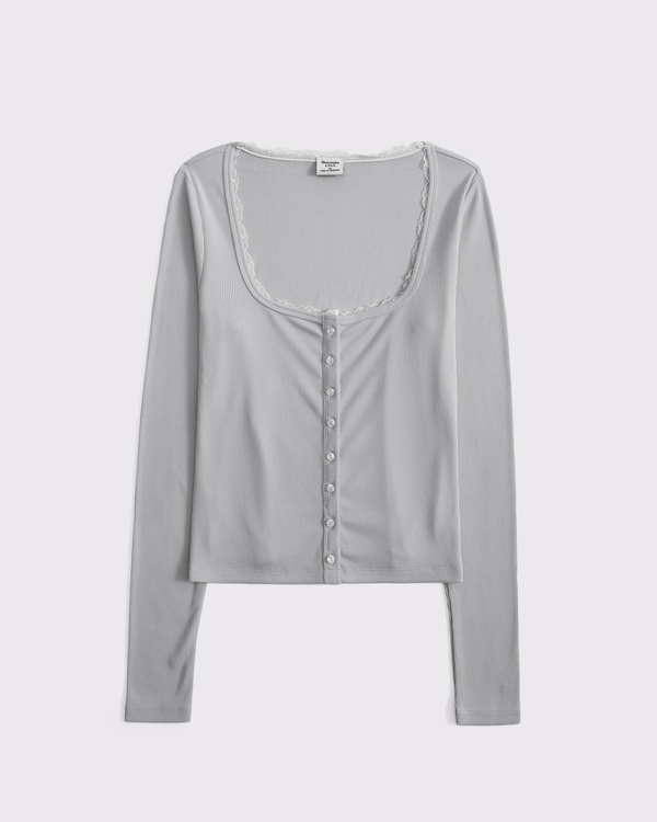Women's Long-Sleeve Rib Icon Button-Through Top | Women's Sale