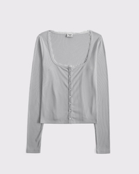 Long-Sleeve Rib Icon Button-Through Top
