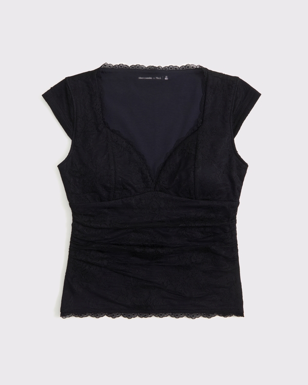 The A&F Zoe Bra-Free Lace Top, Black view 1