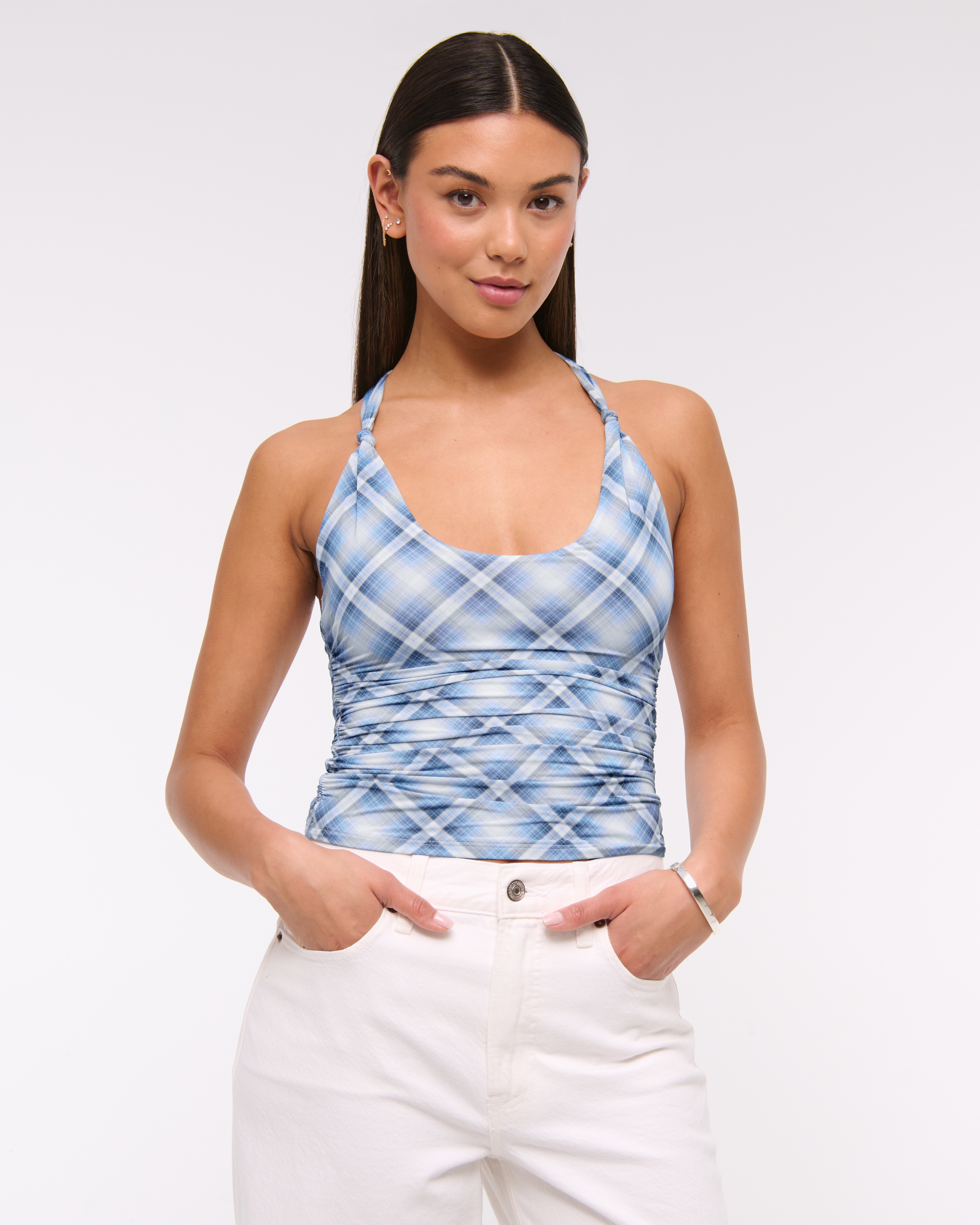 Abercrombie & Fitch Knotted Halter Top In Blue