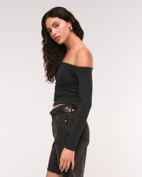 Cotton-Blend Seamless Fabric Off-The-Shoulder Top