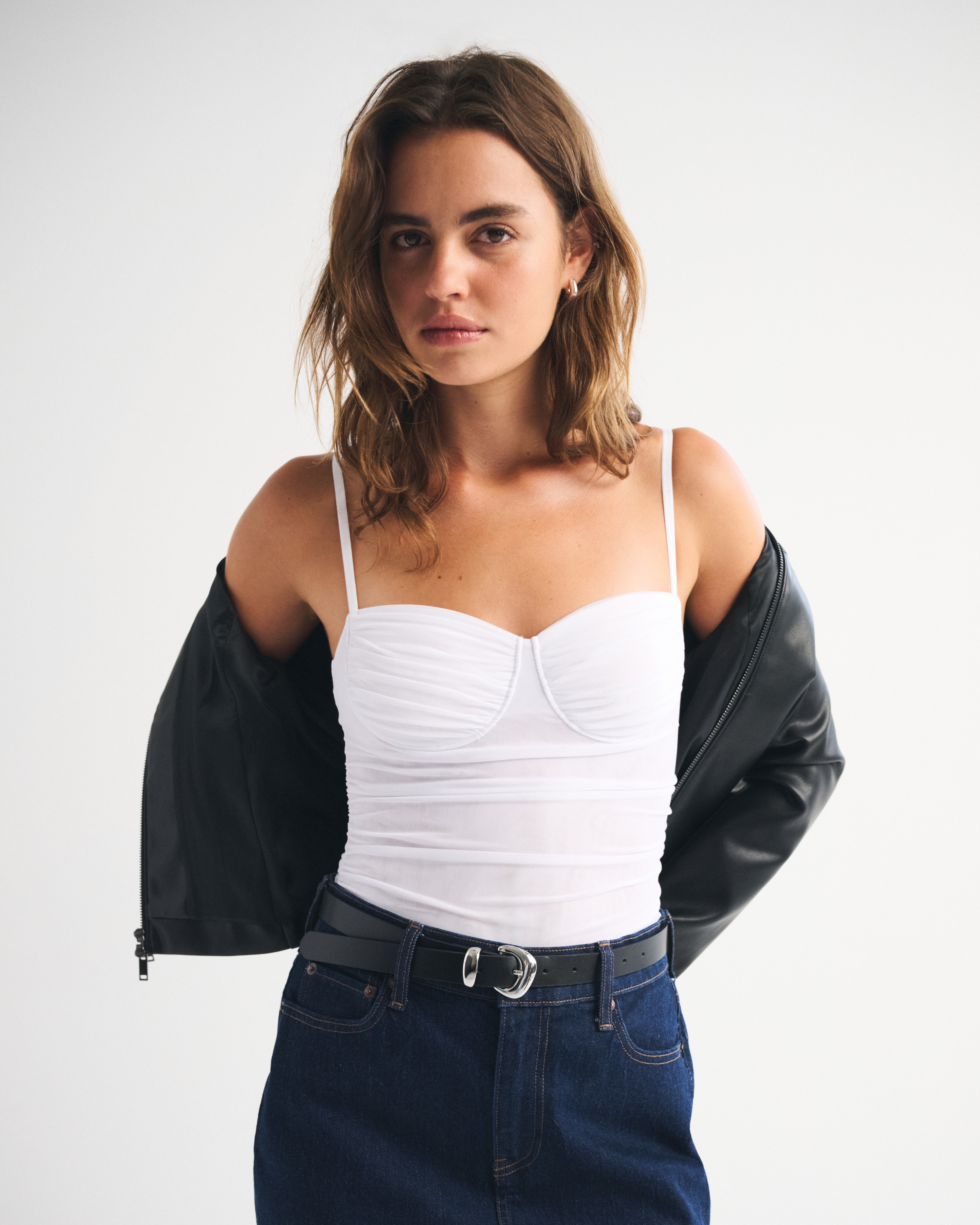 Abercrombie & Fitch Bra-free Mesh Bodysuit In White