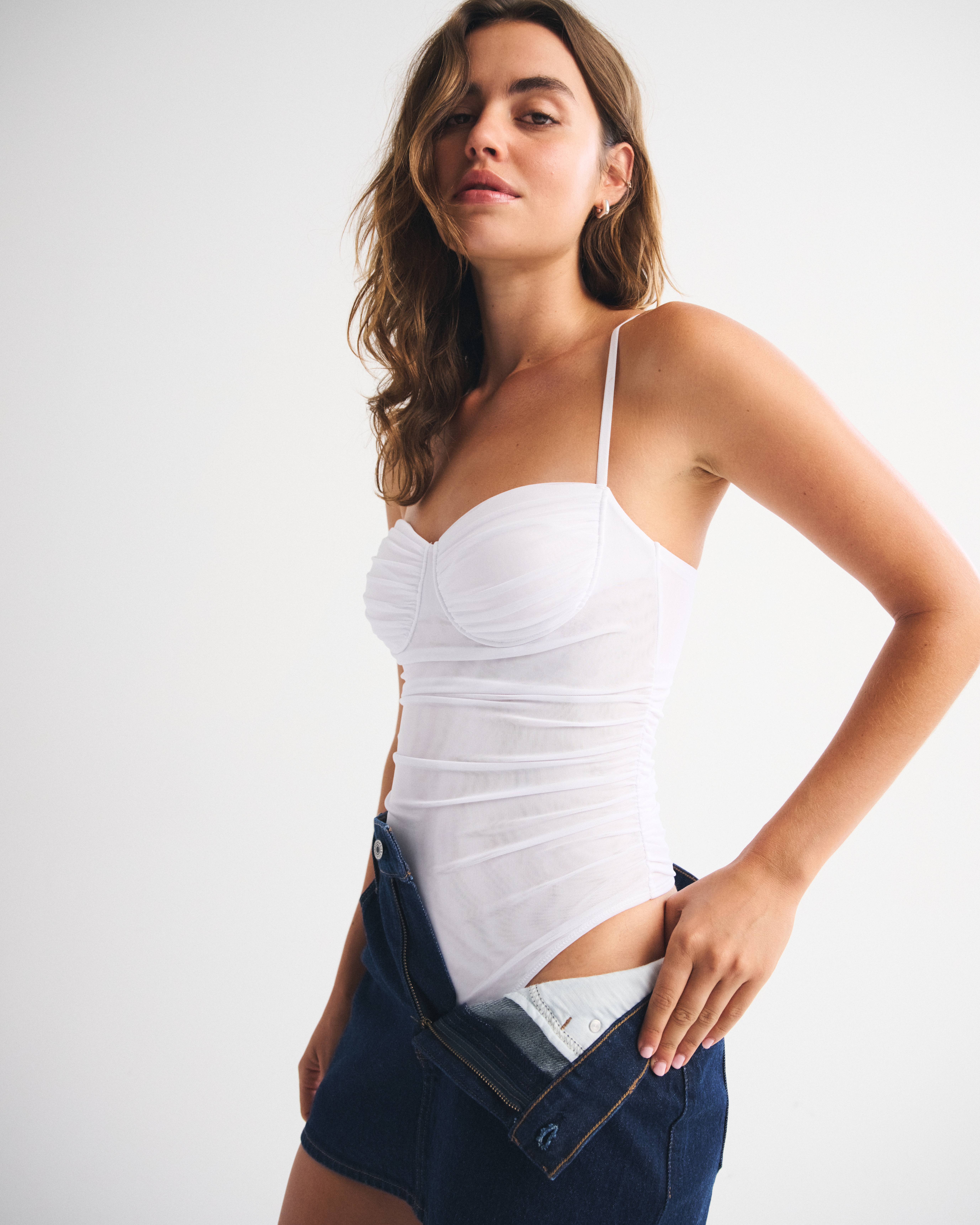 Abercrombie & Fitch Bra-free Mesh Bodysuit In White