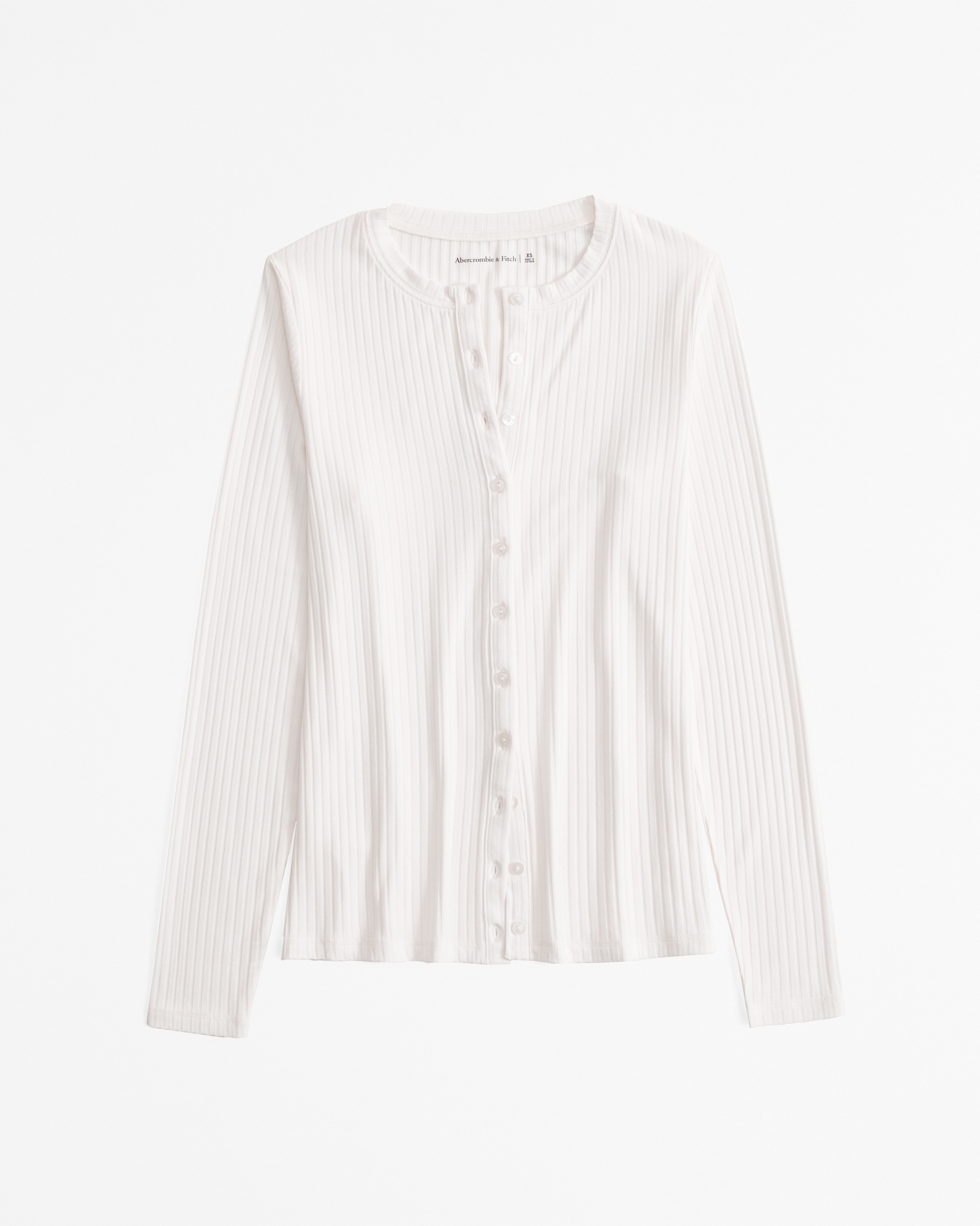 Long-Sleeve Button-Through Wide Rib Top