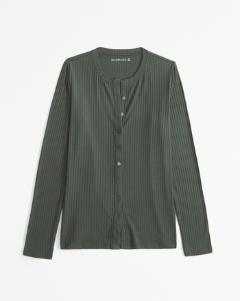 Long-Sleeve Button-Through Wide Rib Top from Abercrombie & Fitch - $14.97