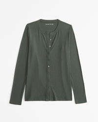 Long-Sleeve Button-Through Wide Rib Top