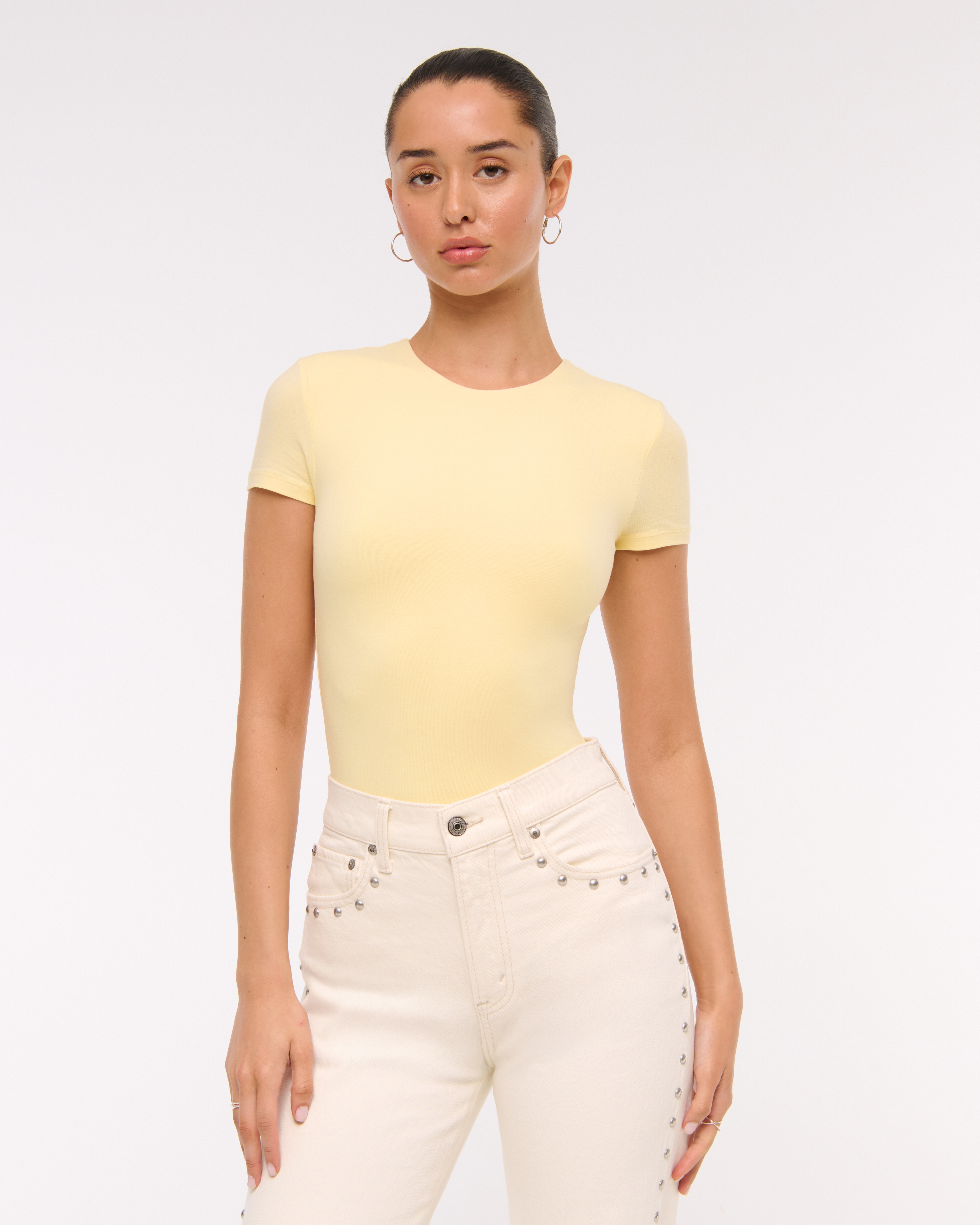Abercrombie & Fitch Cotton-blend Seamless Fabric Tee Bodysuit In Yellow