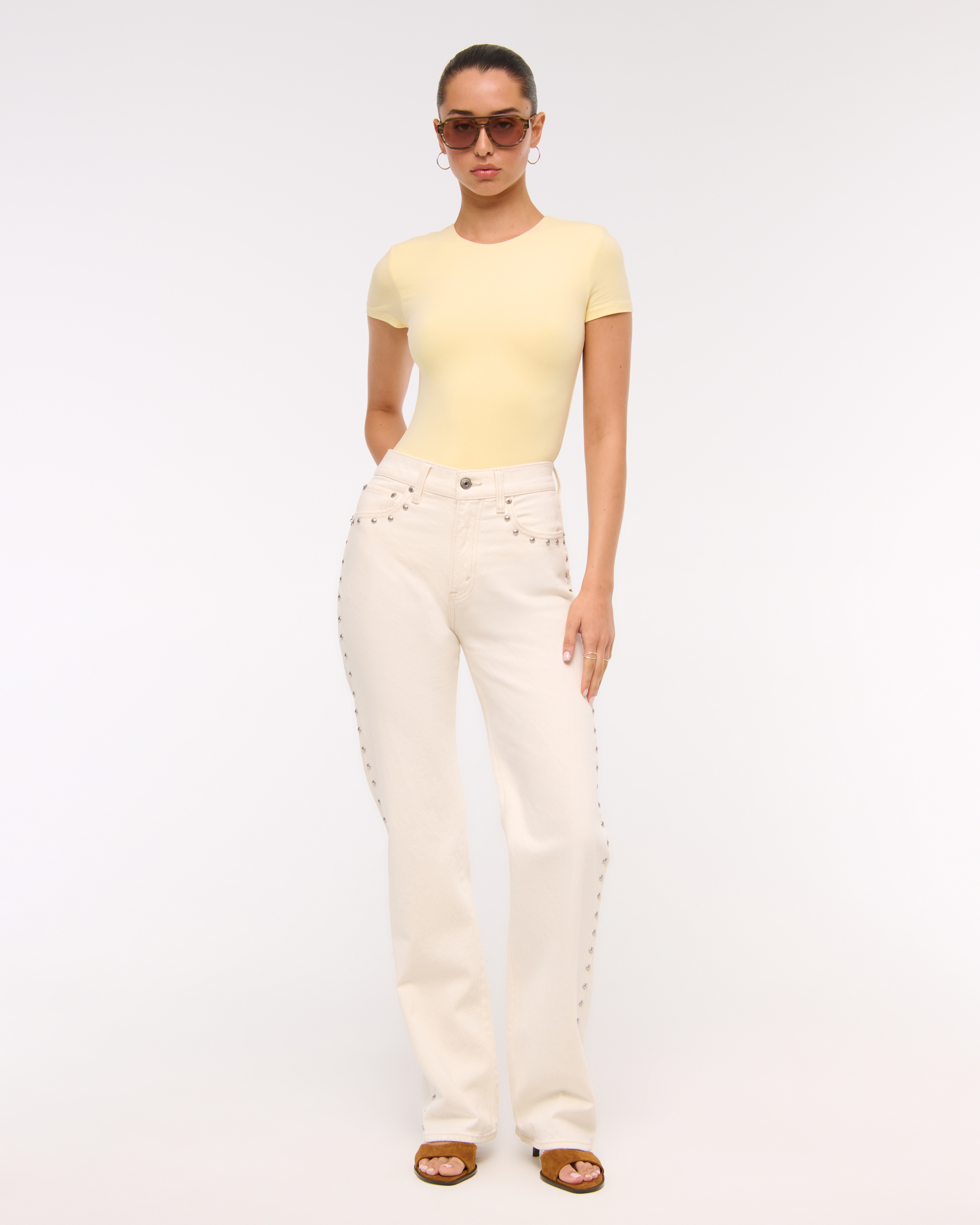 Abercrombie & Fitch Cotton-blend Seamless Fabric Tee Bodysuit In Yellow