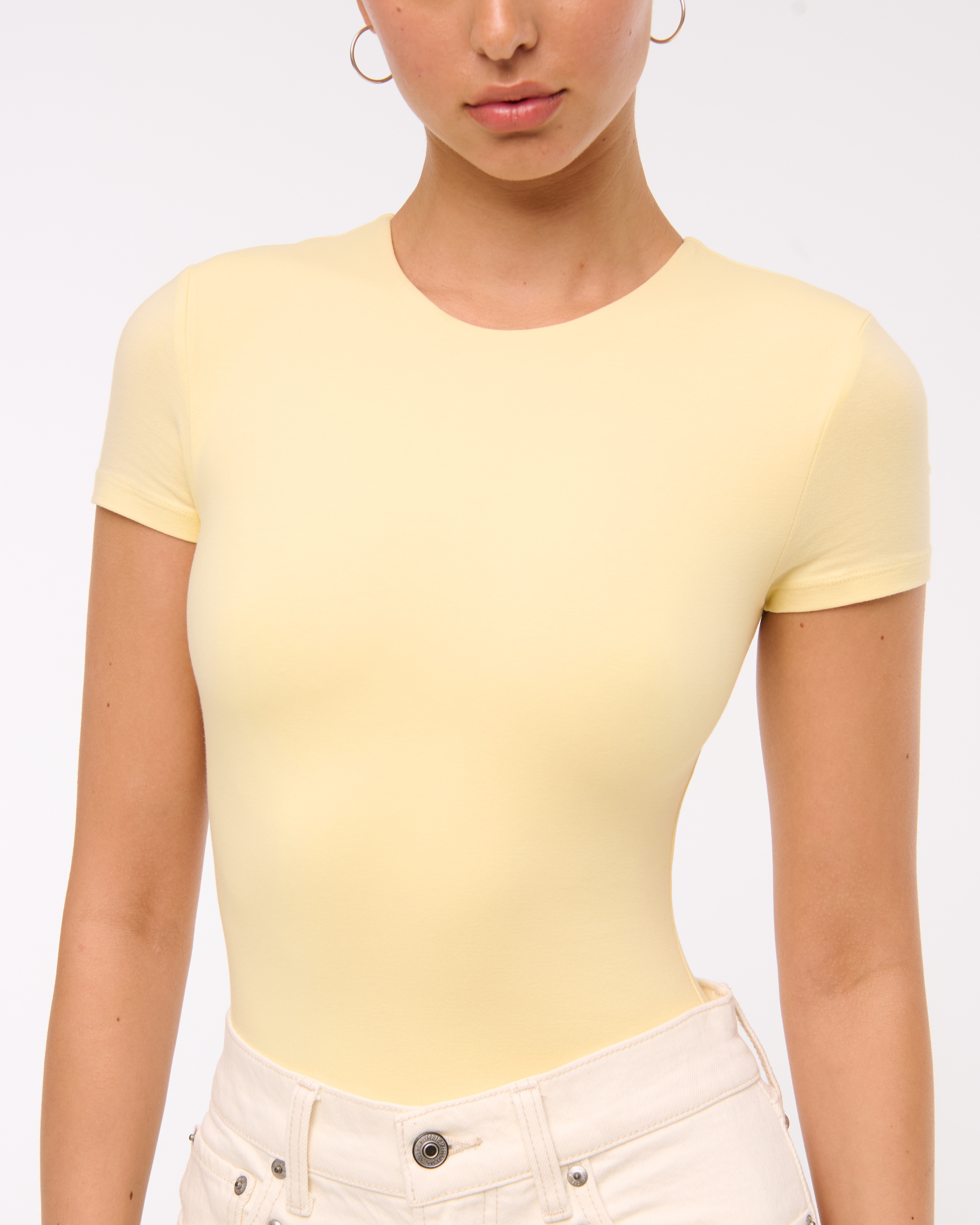 Abercrombie & Fitch Cotton-blend Seamless Fabric Tee Bodysuit In Yellow
