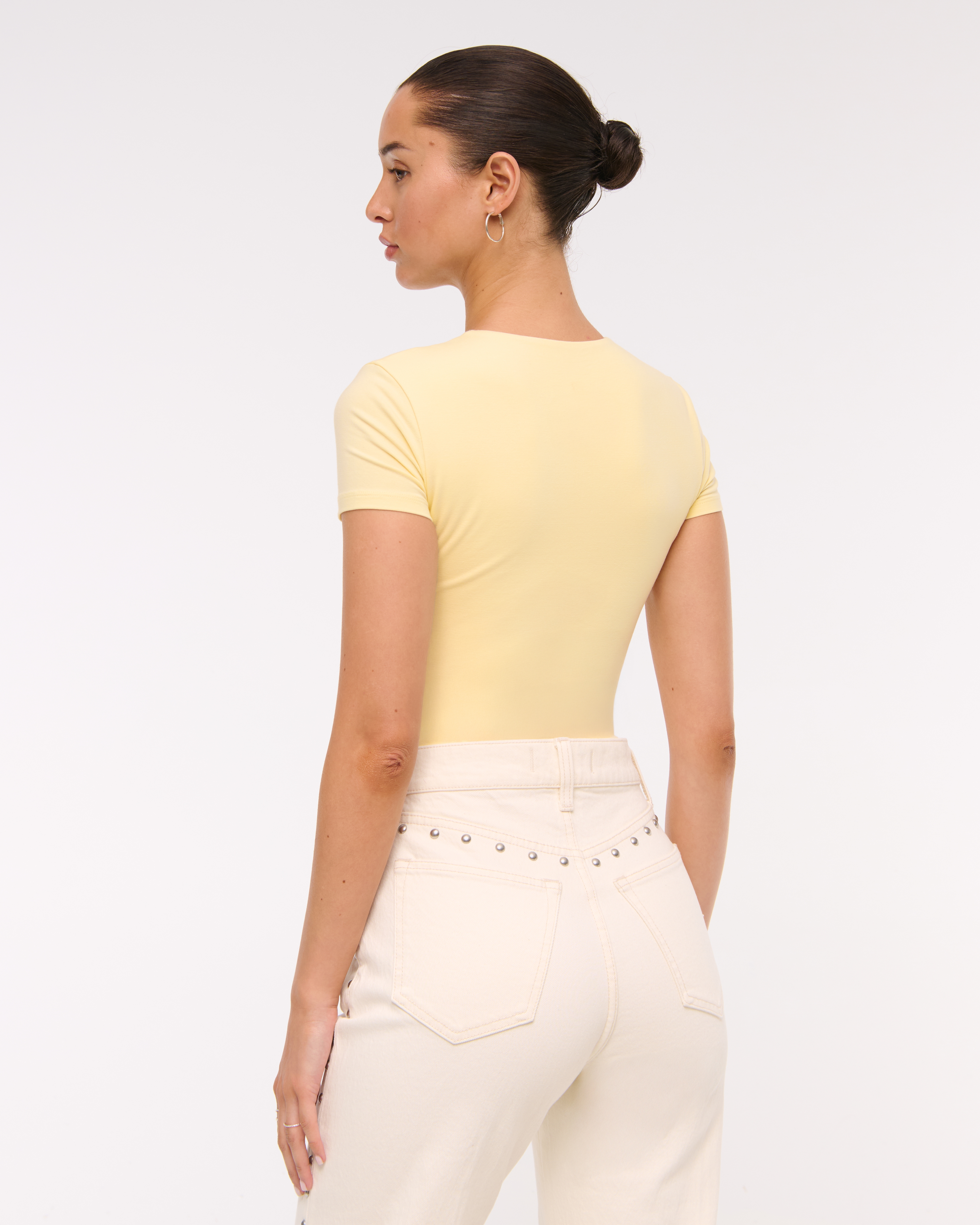 Abercrombie & Fitch Cotton-blend Seamless Fabric Tee Bodysuit In Yellow