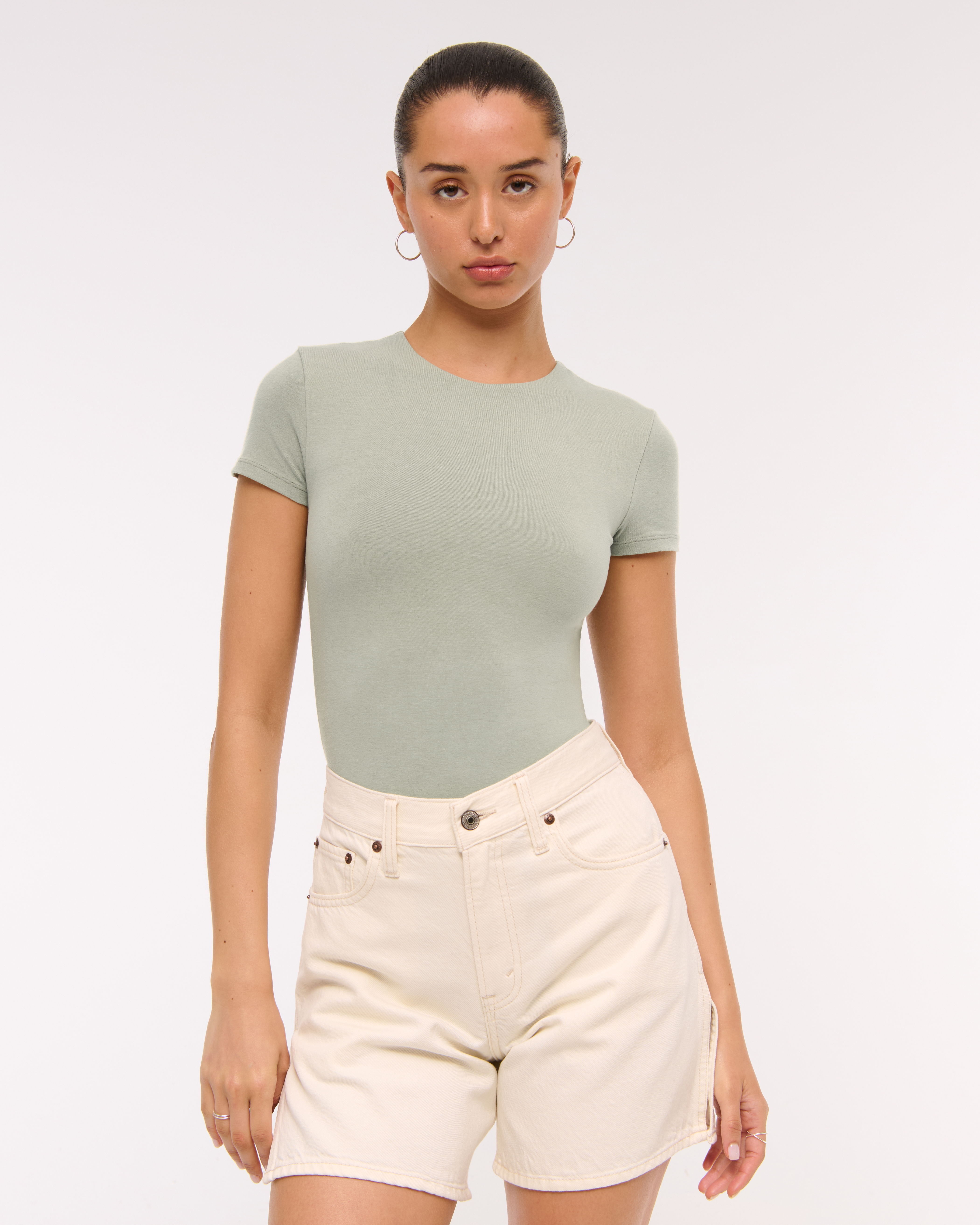 Abercrombie & Fitch Cotton-blend Seamless Fabric Tee Bodysuit