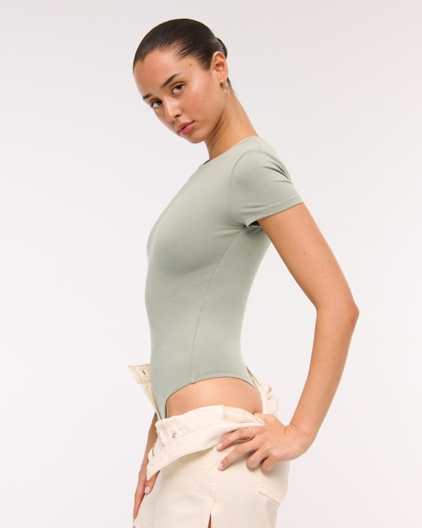 Cotton-Blend Seamless Fabric Tee Bodysuit
