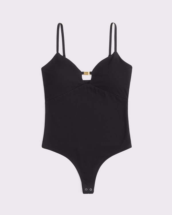 Bra-Free Hardware Cutout Bodysuit, Black view 1