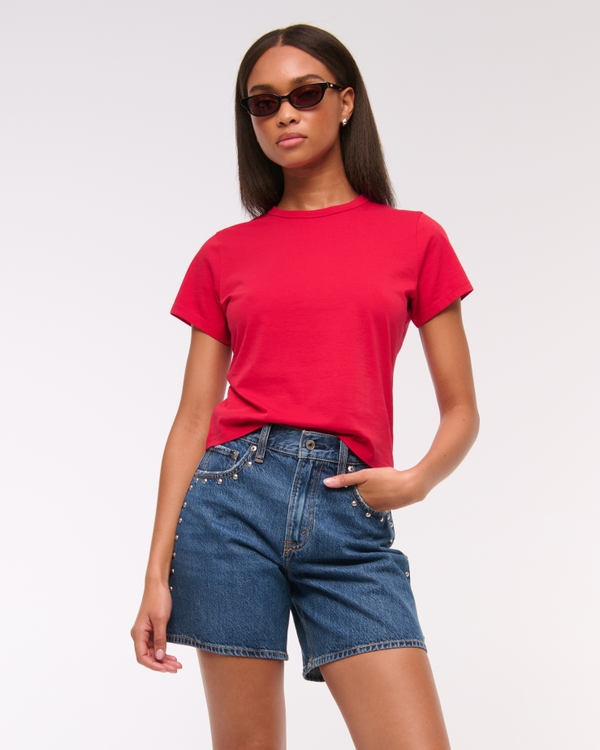 Essential Polished Body-Skimming Tee, Vivid Red view 2