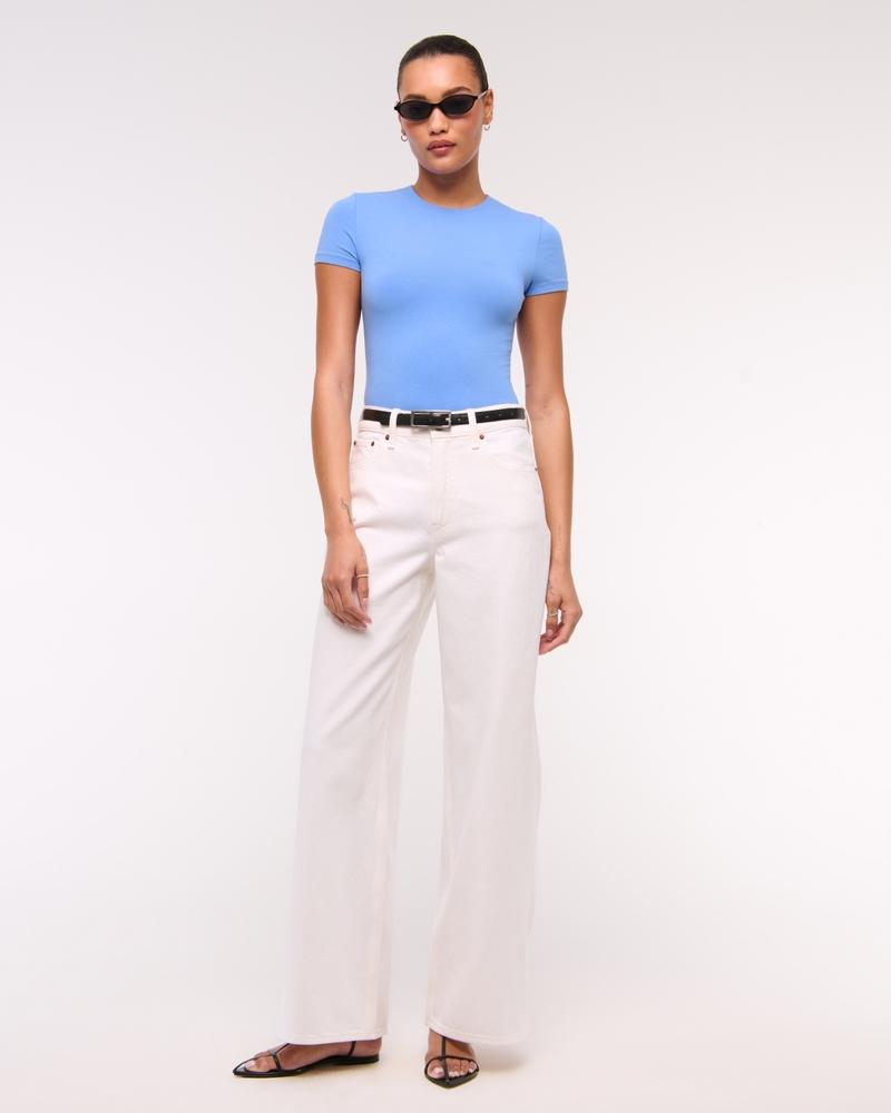 Short-Sleeve Cotton-Blend Seamless Fabric Crew Bodysuit