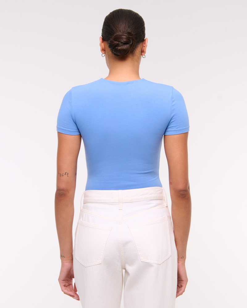 Short-Sleeve Cotton-Blend Seamless Fabric Crew Bodysuit