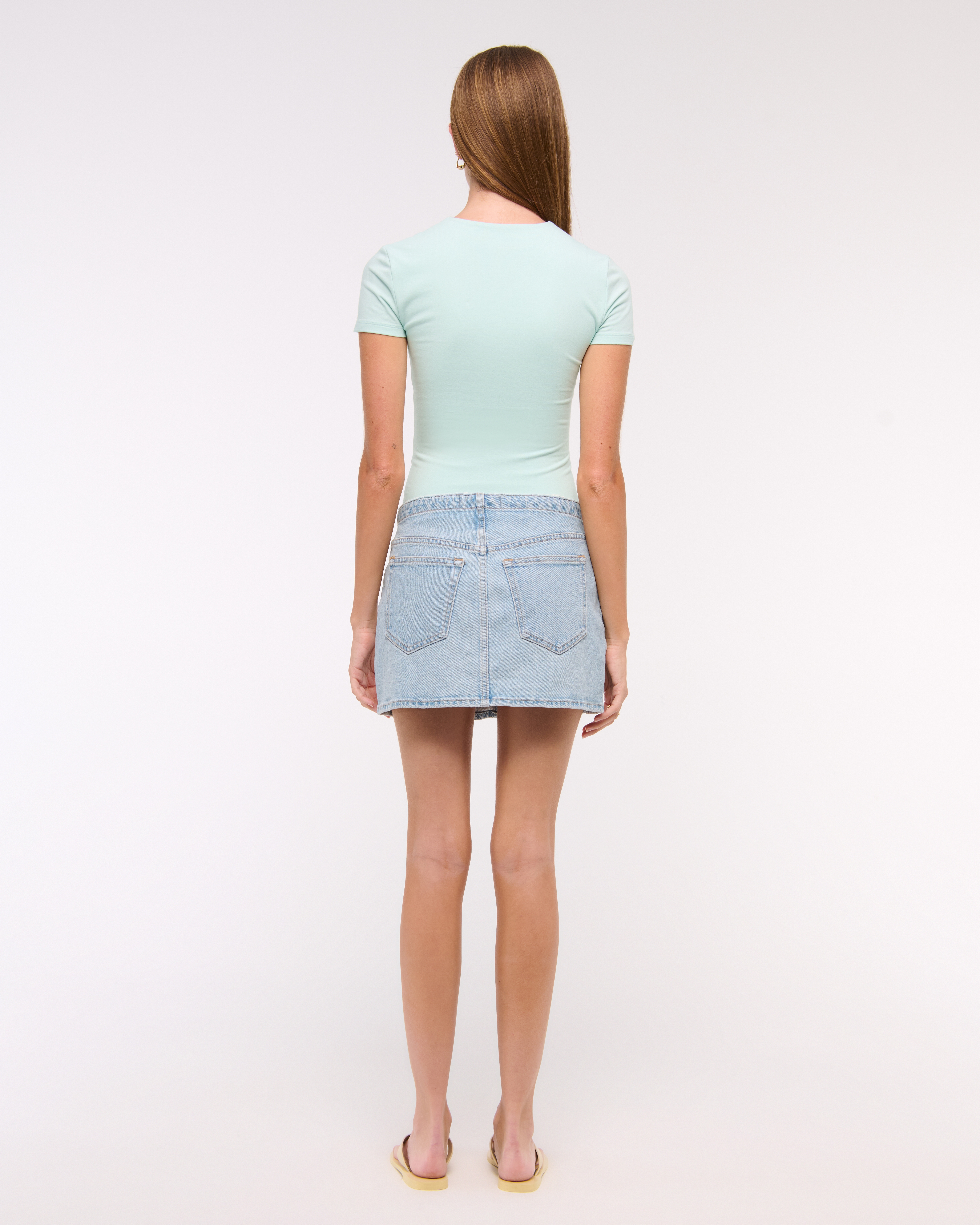 Abercrombie & Fitch Short-sleeve Cotton-blend Seamless Fabric Crew Bodysuit In Blue