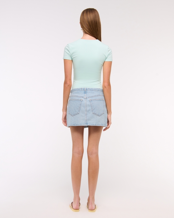 Short-Sleeve Cotton-Blend Seamless Fabric Crew Bodysuit