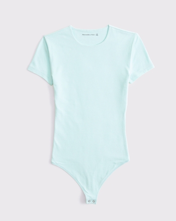 Short-Sleeve Cotton-Blend Seamless Fabric Crew Bodysuit
