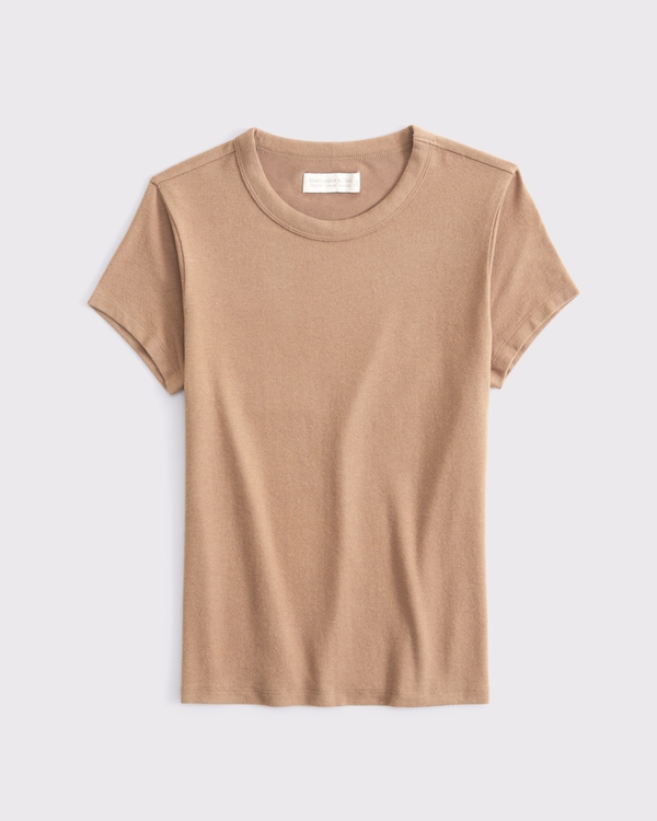 Short-Sleeve Cozy Lounge Knit Tee, Light Brown view 1