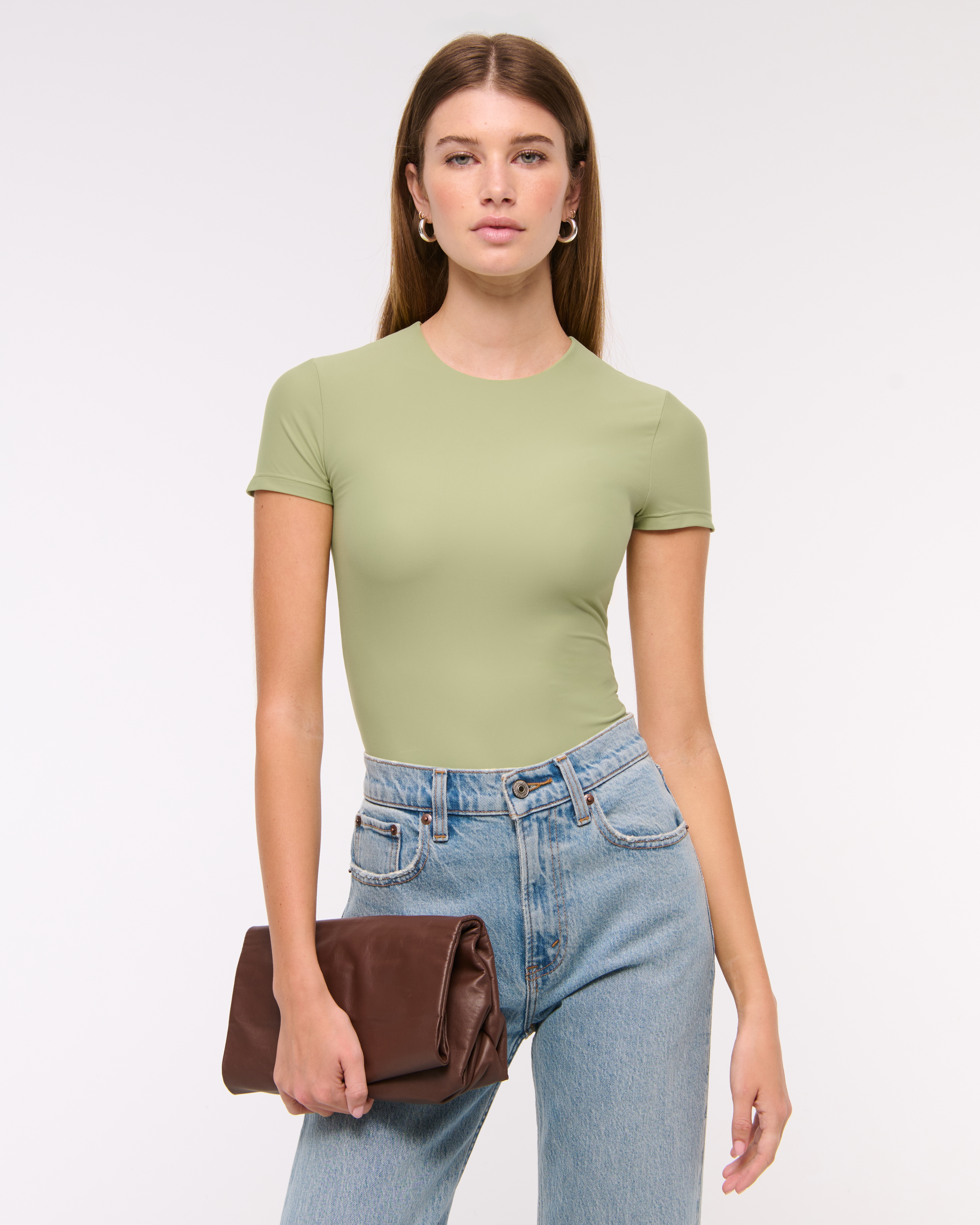 Abercrombie & Fitch Soft Matte Seamless Tee Bodysuit In Green