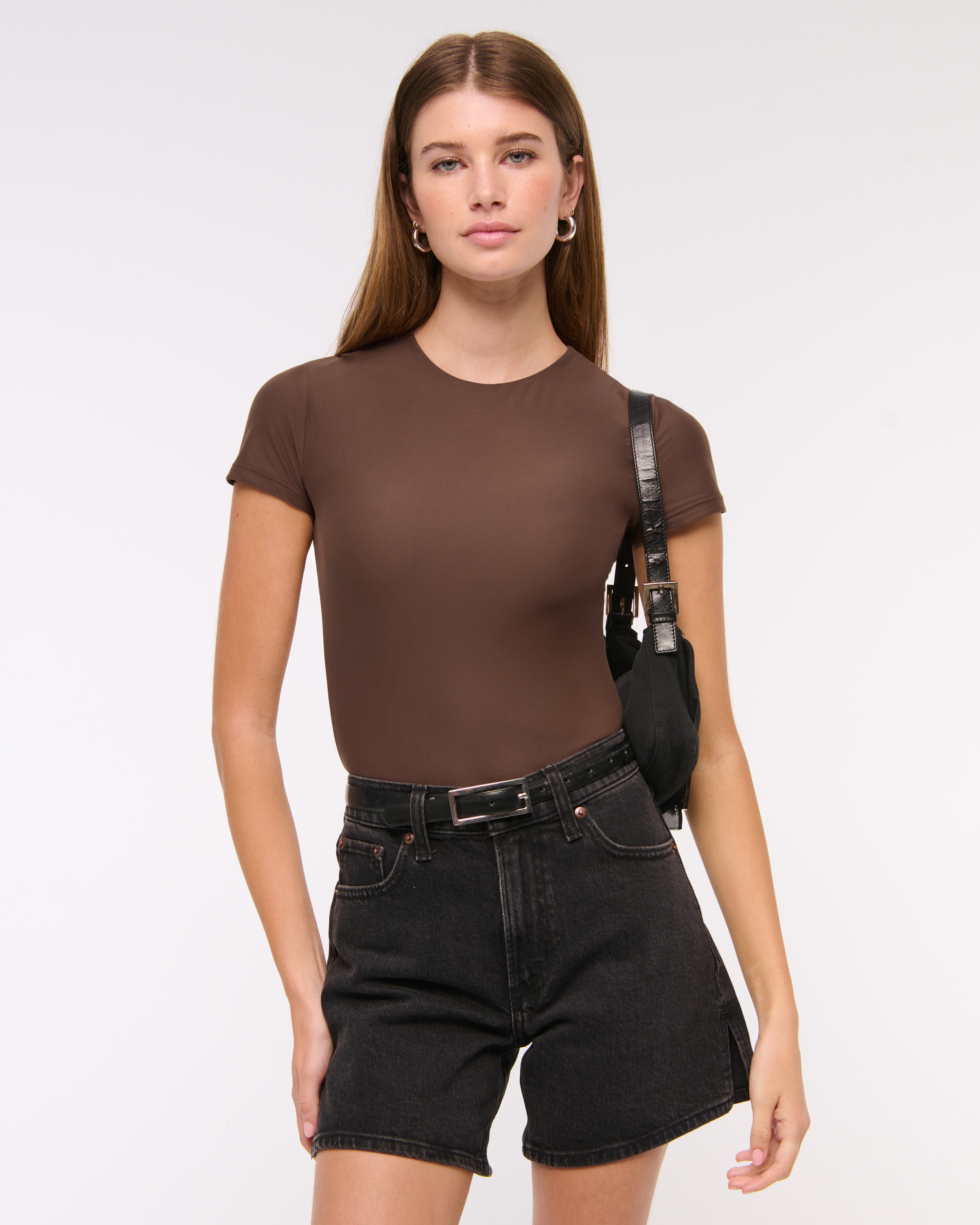 Abercrombie & Fitch Soft Matte Seamless Tee Bodysuit In Brown