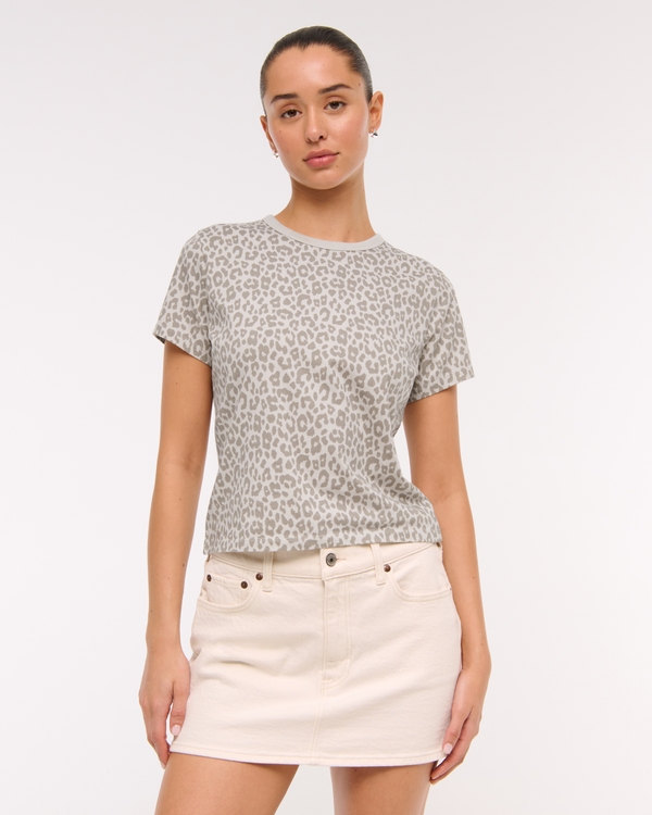 Essential Polished Body-Skimming Tee, Tan Leopard view 1