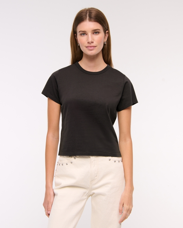 Essential Polished Body-Skimming Tee, Dark Gray view 1