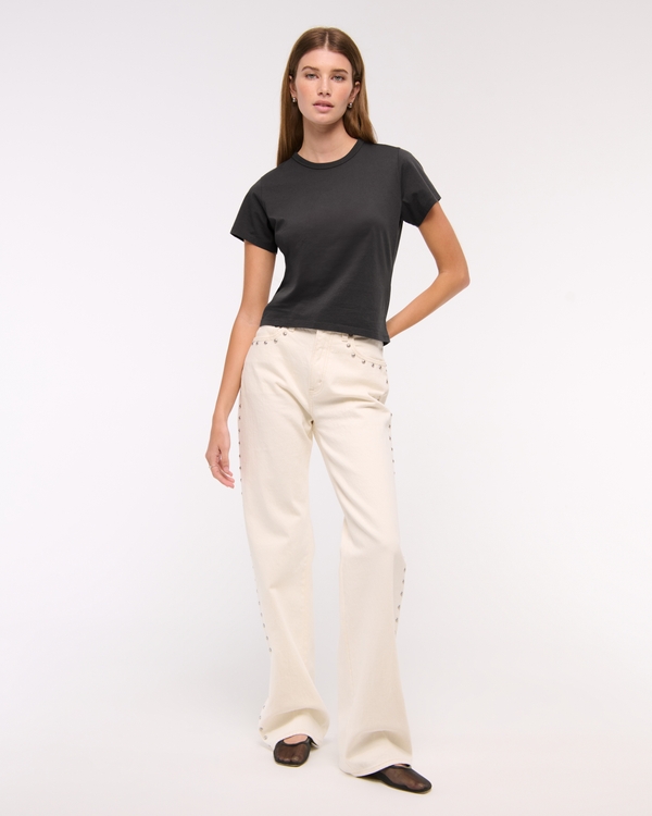 Essential Polished Body-Skimming Tee, Dark Gray view 2