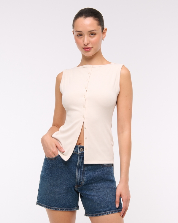Slash Button-Through Top, Warm Beige view 1