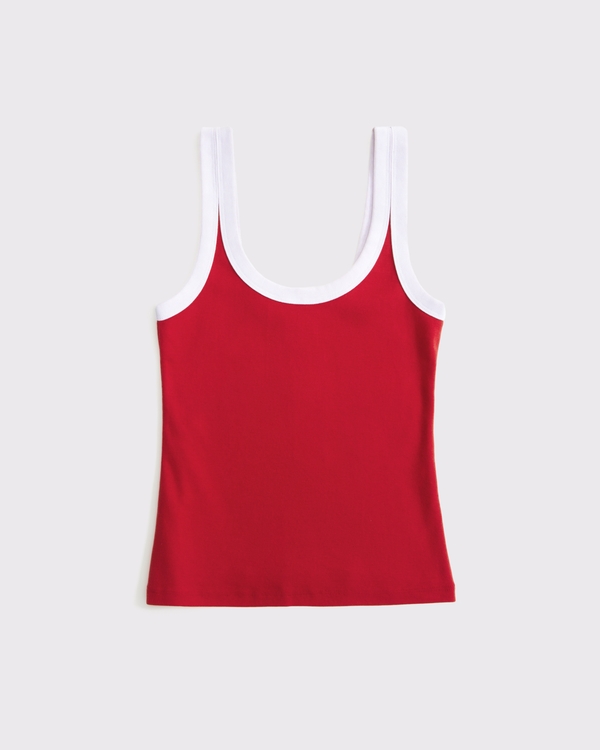 Vintage Rib Tuckable Scoopneck Tank, Vivid Red view 1