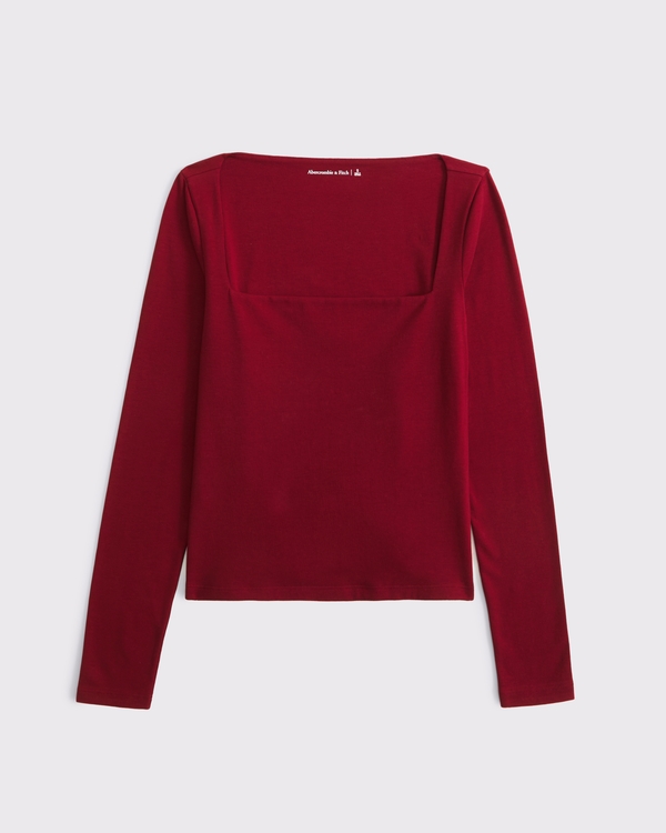 Double-Lined Wide Squareneck Top, Rich Ruby view 1