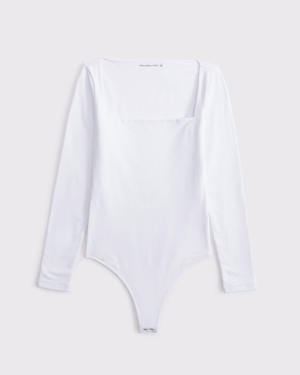 Double-Lined Wide Squareneck Bodysuit, White view 1