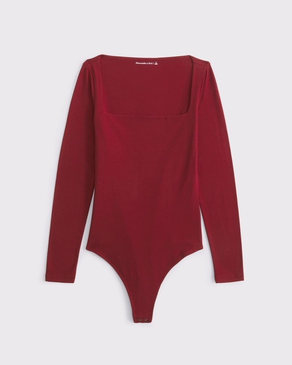 Double-Lined Wide Squareneck Bodysuit, Rich Ruby view 1