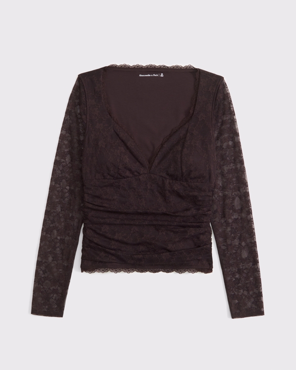 Bra-Free Lace Sweetheart Top, Rich Brown view 1