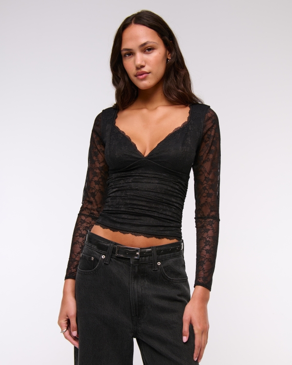 Bra-Free Lace Sweetheart Top, Black view 2