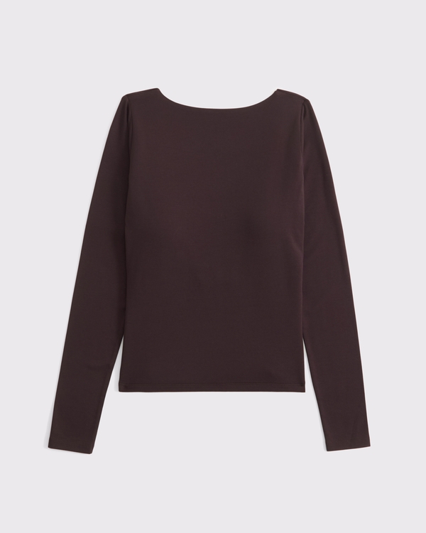 Bra-Free Cowl-Back Hardware Top, Brown view 1