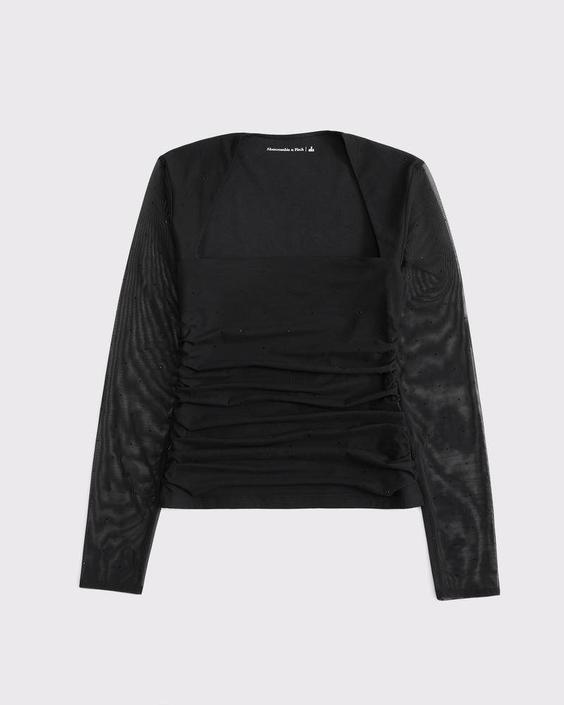 The A&F Ava Rhinestone Mesh Long-Sleeve Top