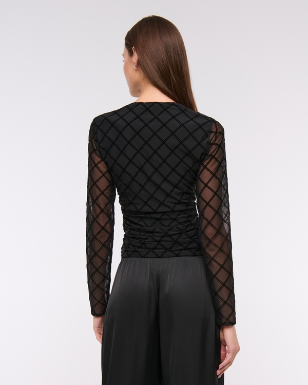 Women's The A&F Ava Mesh Long-Sleeve Top | Women's Clearance