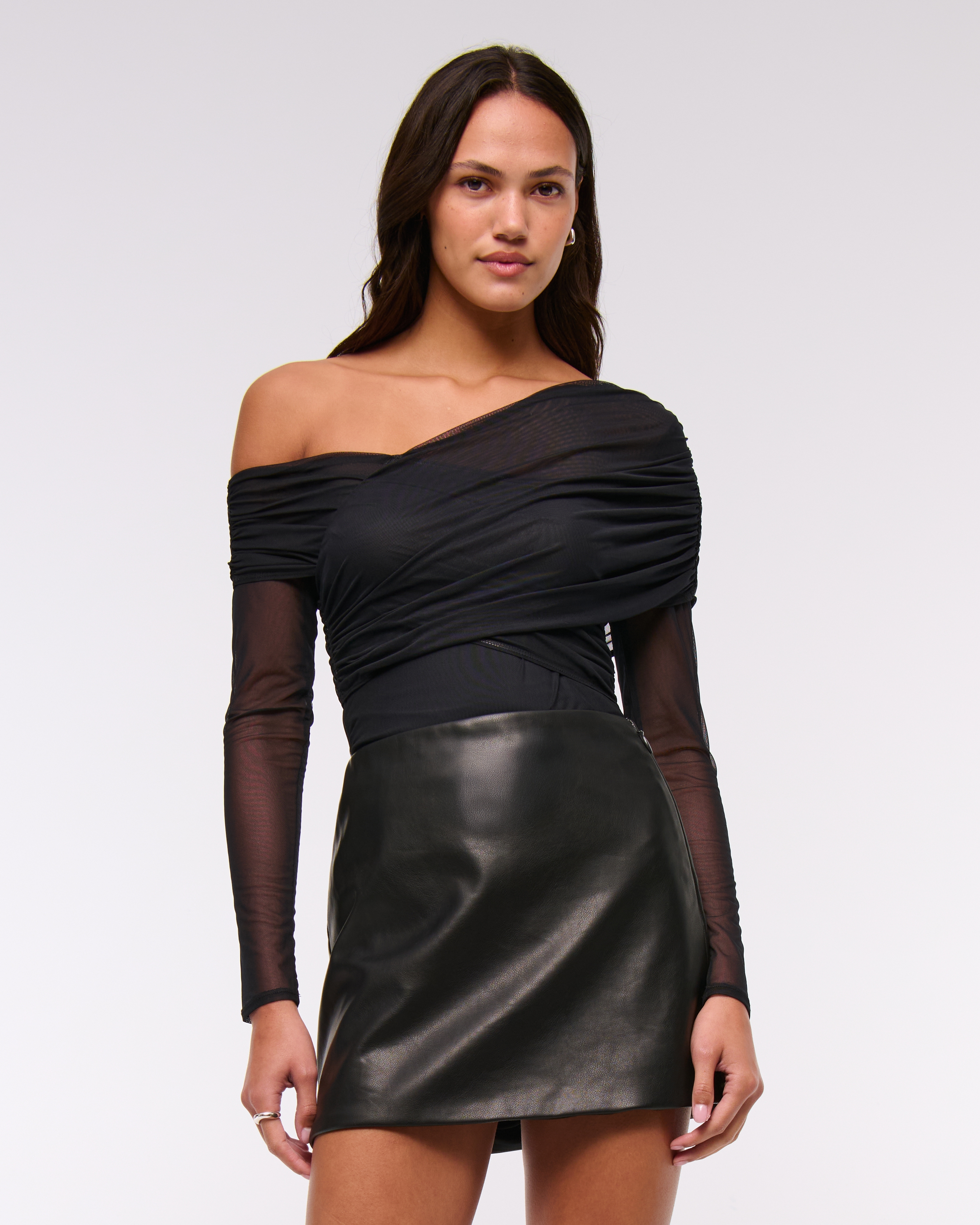 Women's Long-Sleeve Wrap Mesh Bodysuit | Women's Tops