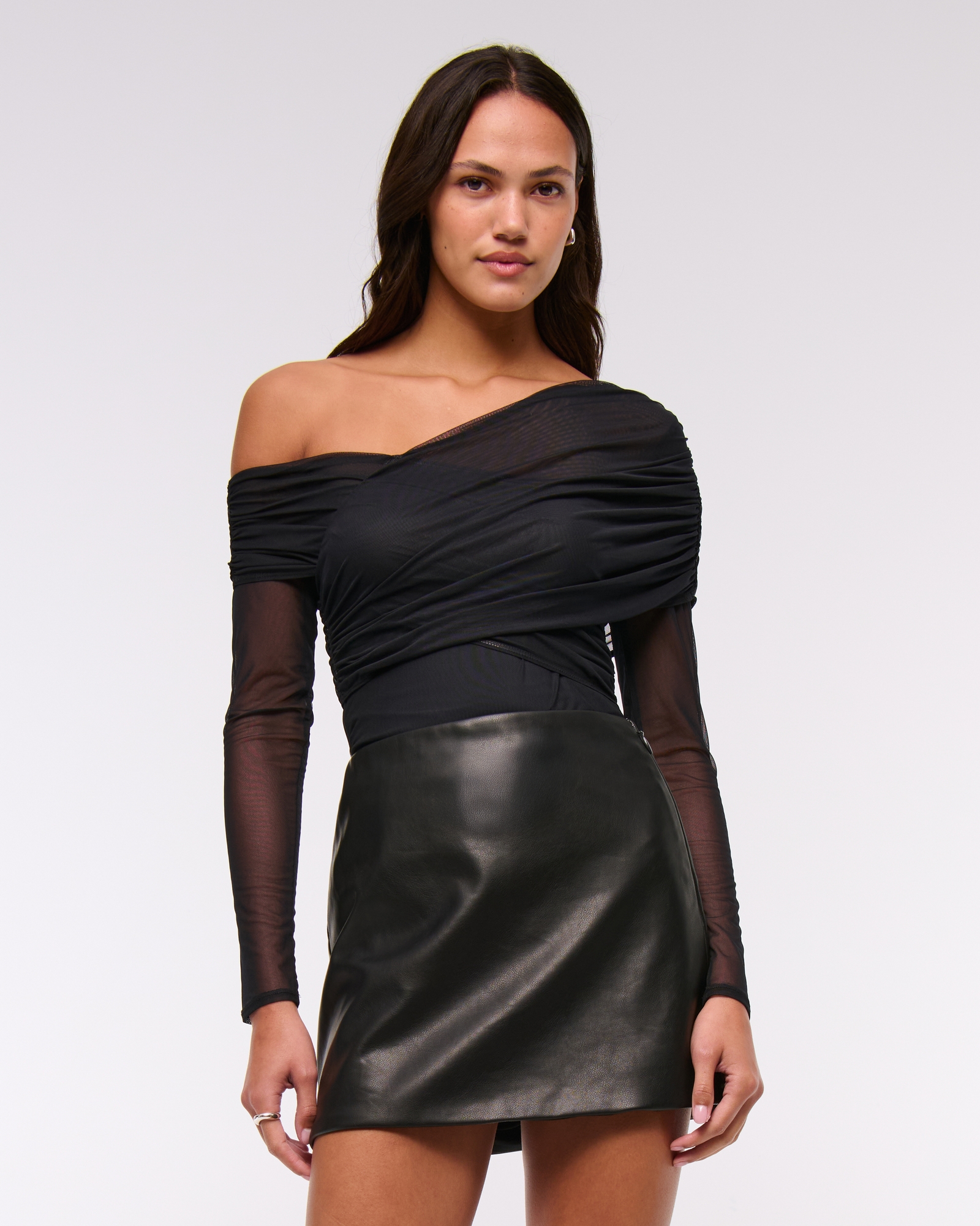 Long-Sleeve Wrap Mesh Bodysuit