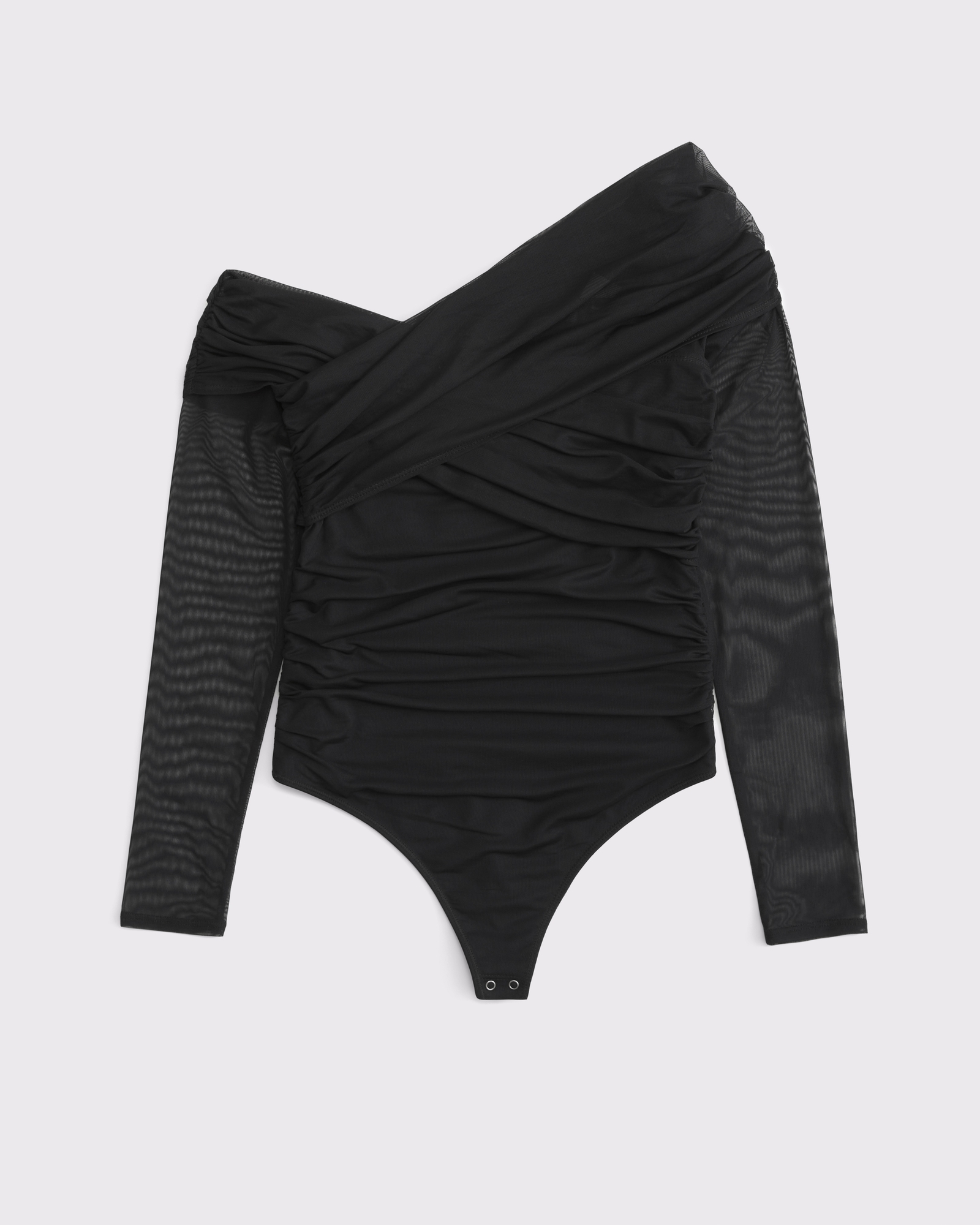 Long-Sleeve Wrap Mesh Bodysuit