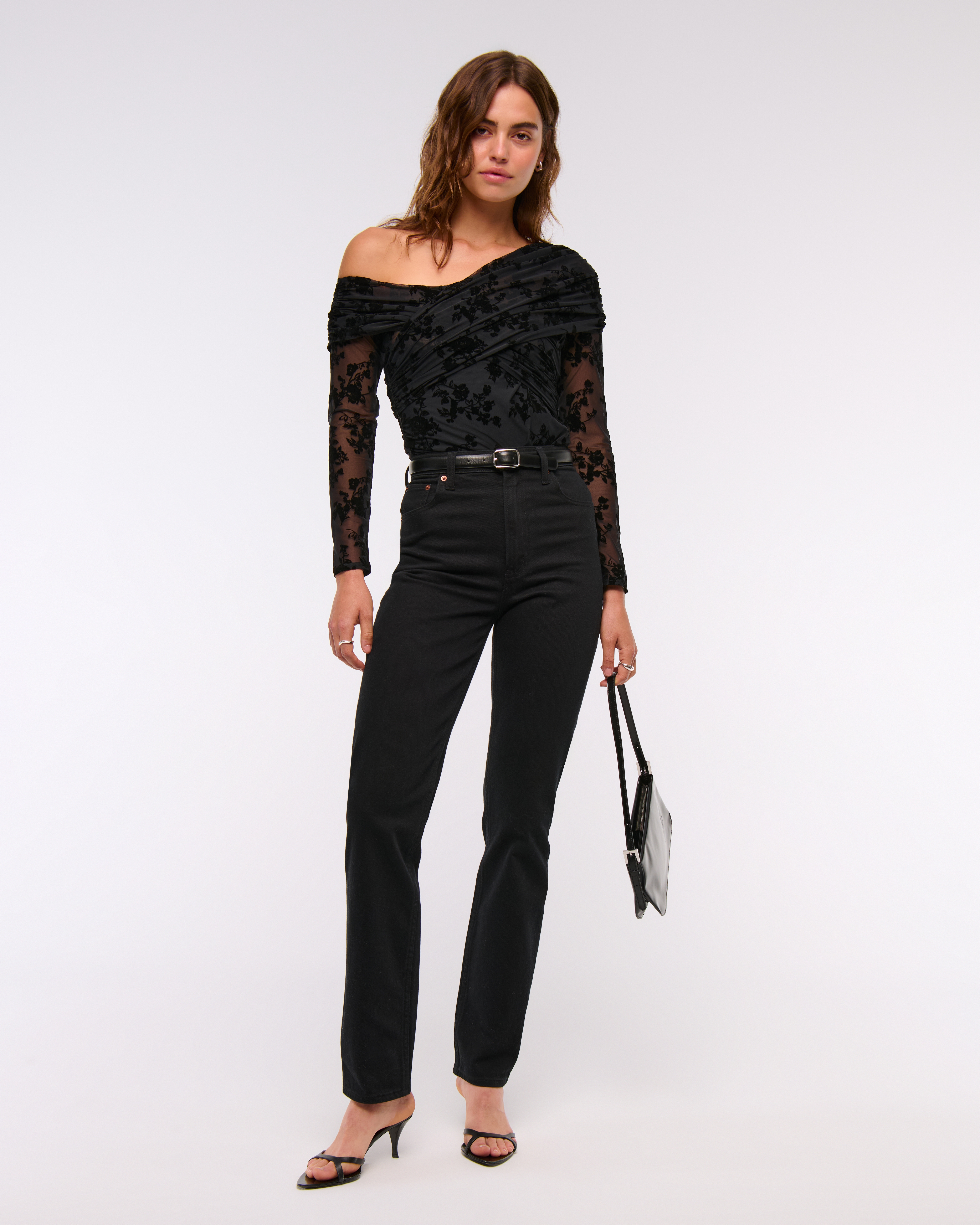 Women's Long-Sleeve Wrap Mesh Bodysuit | Women's Clearance