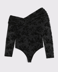 Long-Sleeve Wrap Mesh Bodysuit