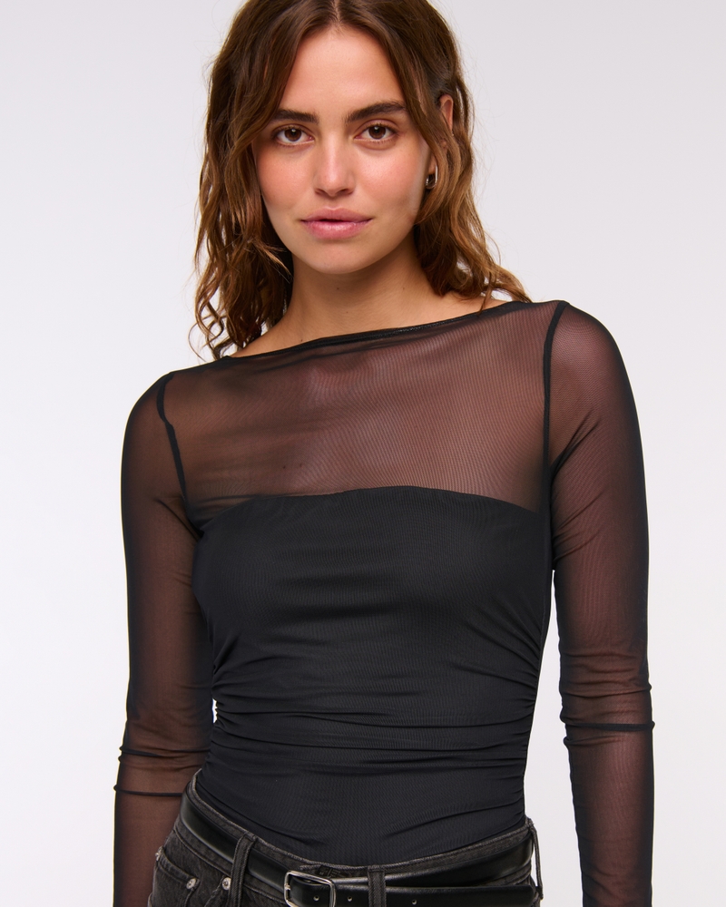 Bra-Free Open-Back Mesh Bodysuit