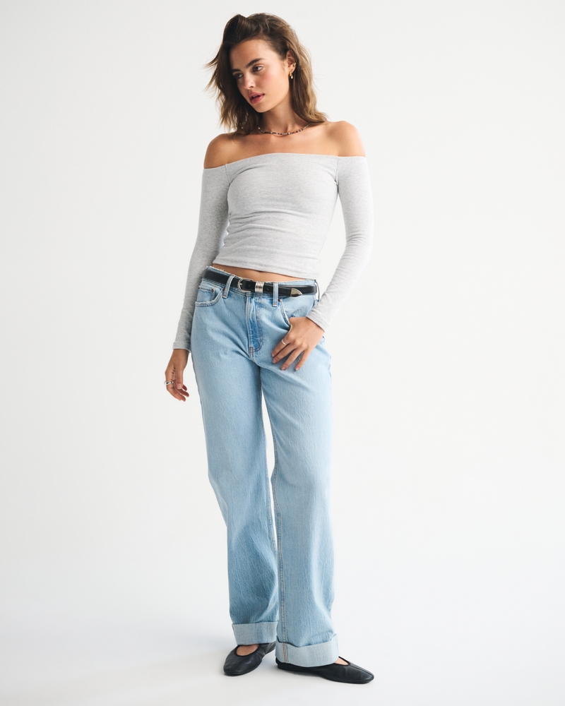 Bra-Free Off-The-Shoulder Long-Sleeve Top