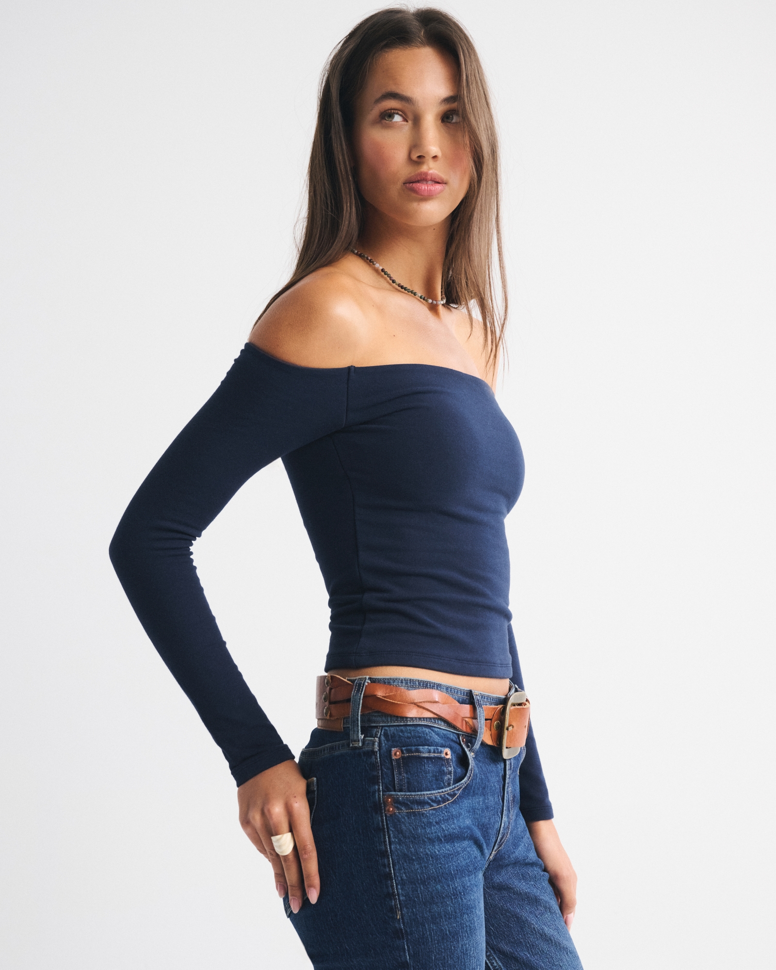 Bra-Free Off-The-Shoulder Long-Sleeve Top