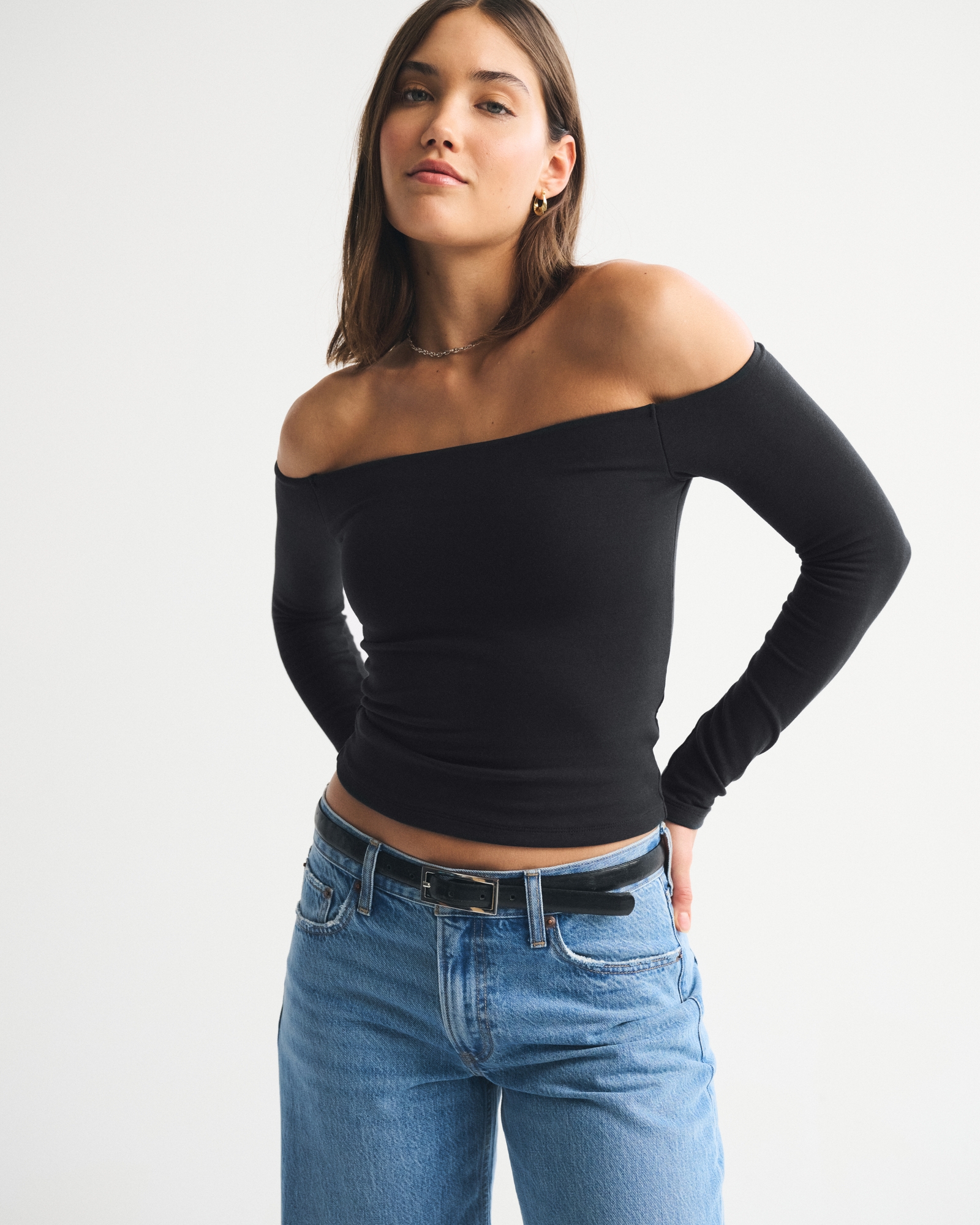 Bra-Free Off-The-Shoulder Long-Sleeve Top