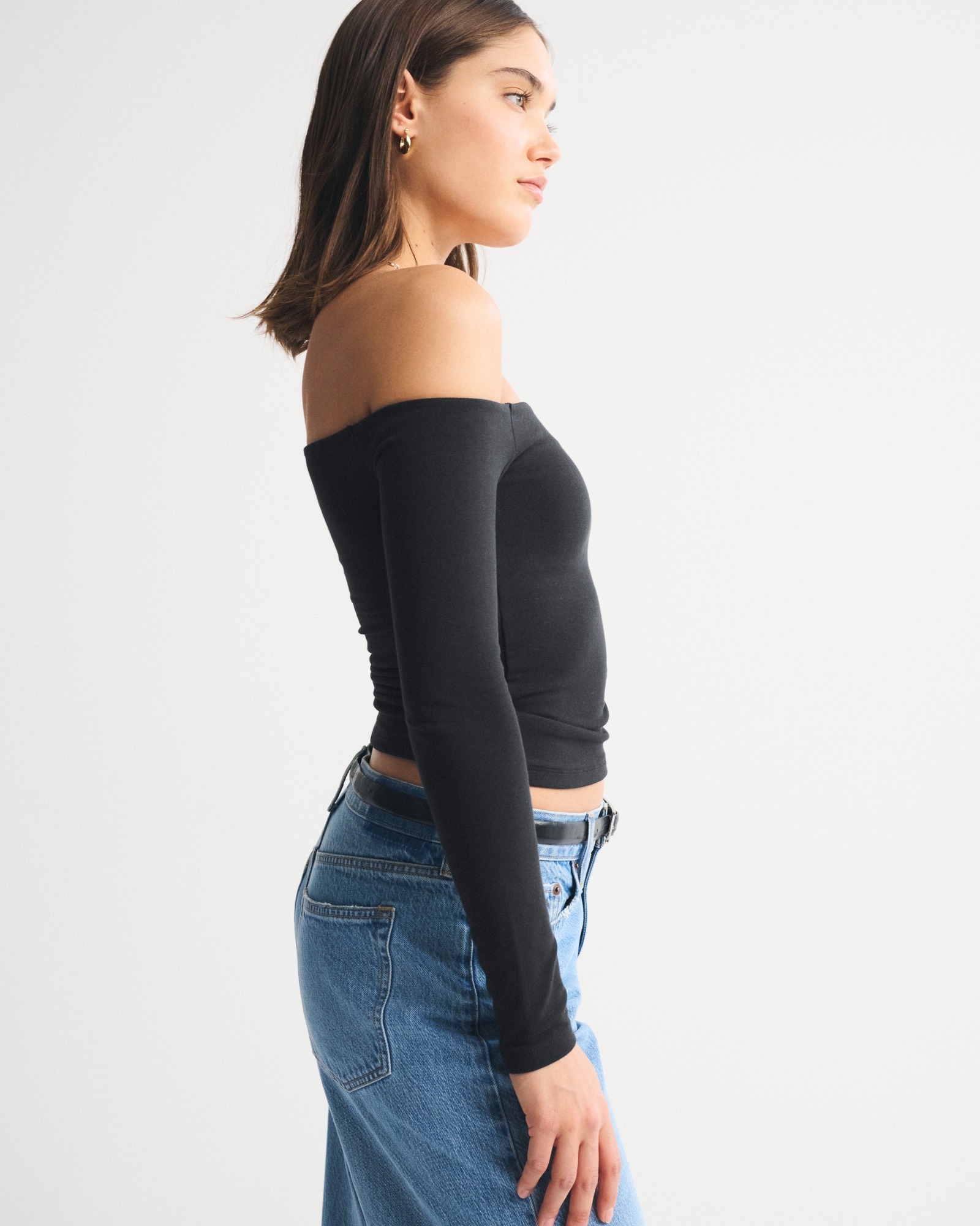 Bra-Free Off-The-Shoulder Long-Sleeve Top