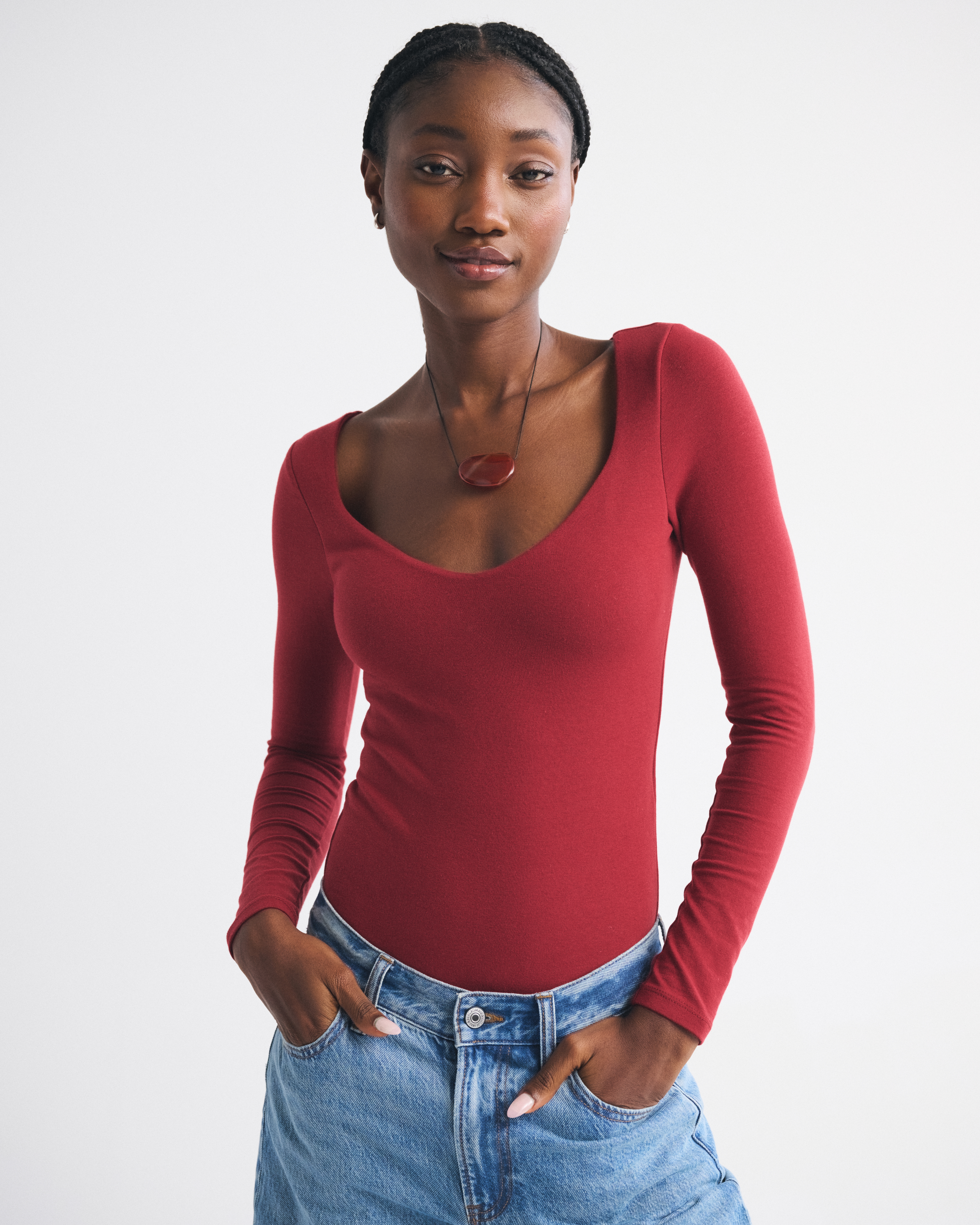 Abercrombie & Fitch Bra-free Cotton-blend Seamless Fabric Deep-v Bodysuit